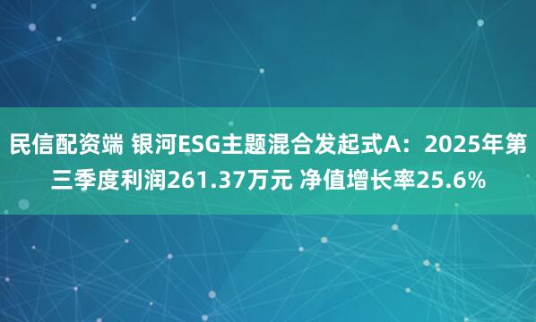 民信配资端 银河ESG主题混合发起式A：2025年第三季度利润261.37万元 净值增长率25.6%