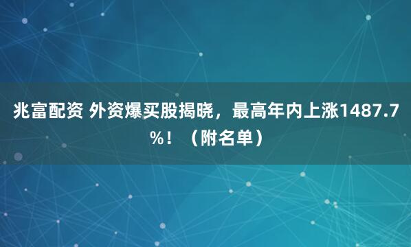 兆富配资 外资爆买股揭晓，最高年内上涨1487.7%！（附名单）