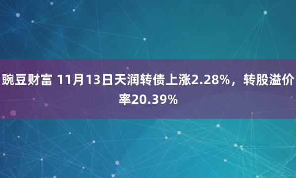 豌豆财富 11月13日天润转债上涨2.28%，转股溢价率20.39%