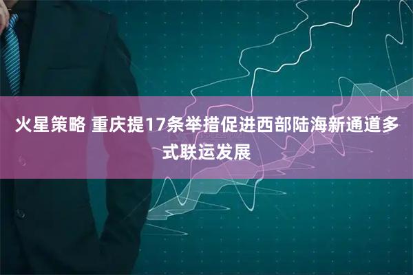 火星策略 重庆提17条举措促进西部陆海新通道多式联运发展